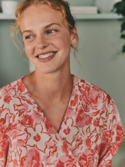 Laura Ashley Pink Peony Cotton Scalloped Woven Robe^Women Bathrobes