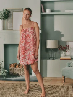 Laura Ashley Pink Peony Cotton Scalloped Slip Nightie^Women All Night & Lounge