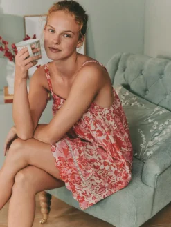 Laura Ashley Pink Peony Cotton Scalloped Slip Nightie^Women All Night & Lounge