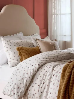 Laura Ashley Red Aylesmore Cotton Gauze Duvet Cover and Pillowcase Set^ Branded Bedlinen