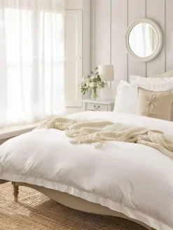 Hot Laura Ashley White Hemstitch 200 Thread Count Duvet Cover and Pillowcase Set