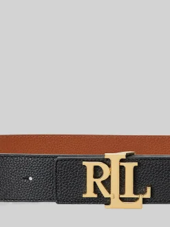 Hot Lauren Ralph Lauren Black/Lauren Tan Wide Logo Reversible Pebbled Leather Belt