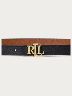 Discount Lauren Ralph Lauren 1.9cm Skinny Logo Reversible Pebbled Leather Belt Black/Lauren Tan
