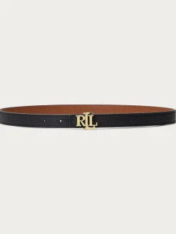 Discount Lauren Ralph Lauren 1.9cm Skinny Logo Reversible Pebbled Leather Belt Black/Lauren Tan