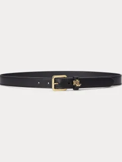 Hot Lauren Ralph Lauren 2.5cm Logo Reversible Pebbled Leather Belt Black