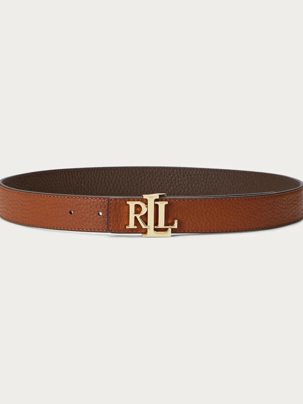 New Lauren Ralph Lauren 2.5cm Logo Reversible Pebbled Leather Belt Lauren Tan/Dark Brown