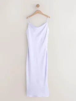 Clearance Next Lavender Purple Satin Cowl Neck Wedding Guest Bridesmaid Maxi Dress