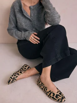 Online Next Leopard Extra Wide Fit Leather Round Toe Ballerinas