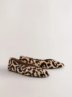 Online Next Leopard Extra Wide Fit Leather Round Toe Ballerinas