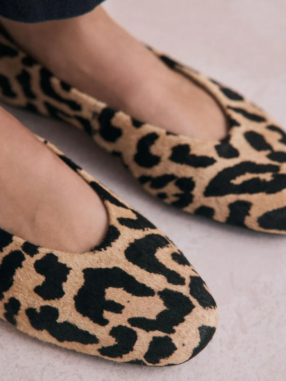 Online Next Leopard Extra Wide Fit Leather Round Toe Ballerinas
