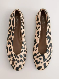 Online Next Leopard Extra Wide Fit Leather Round Toe Ballerinas