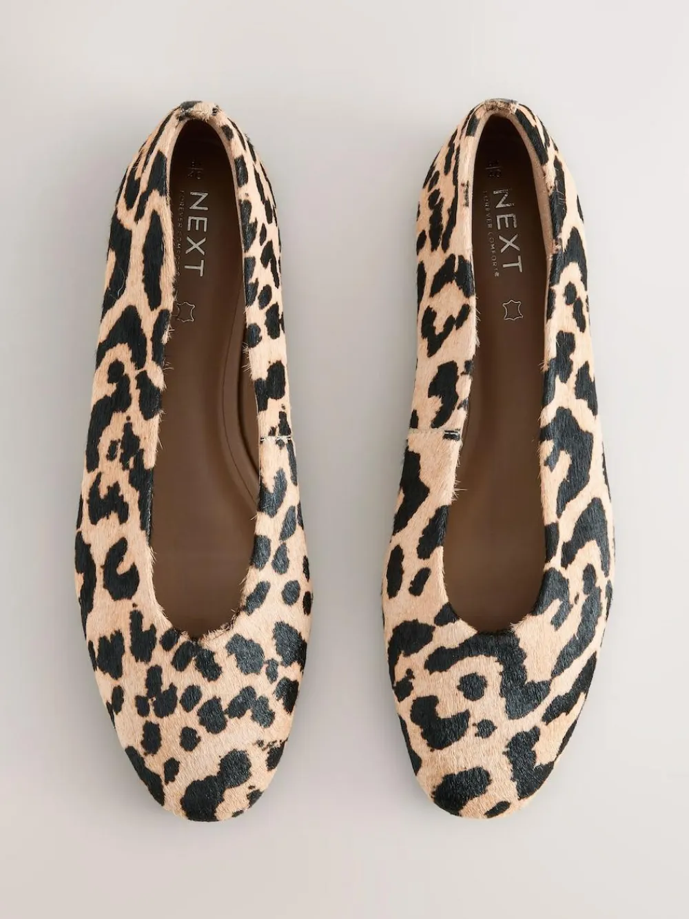Online Next Leopard Extra Wide Fit Leather Round Toe Ballerinas