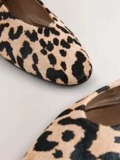 Online Next Leopard Extra Wide Fit Leather Round Toe Ballerinas