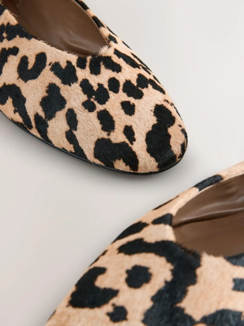 Online Next Leopard Extra Wide Fit Leather Round Toe Ballerinas
