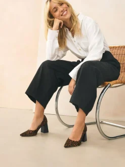 Hot Next Leather Block Court Heels Leopard