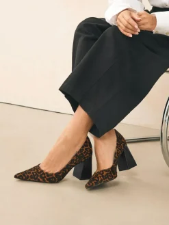 Hot Next Leather Block Court Heels Leopard
