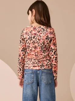 Next Leopard Long Sleeve Ribbed Top (3-16yrs)^ Nightwear|Tops