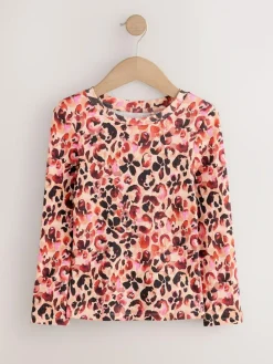 Next Leopard Long Sleeve Ribbed Top (3-16yrs)^ Nightwear|Tops