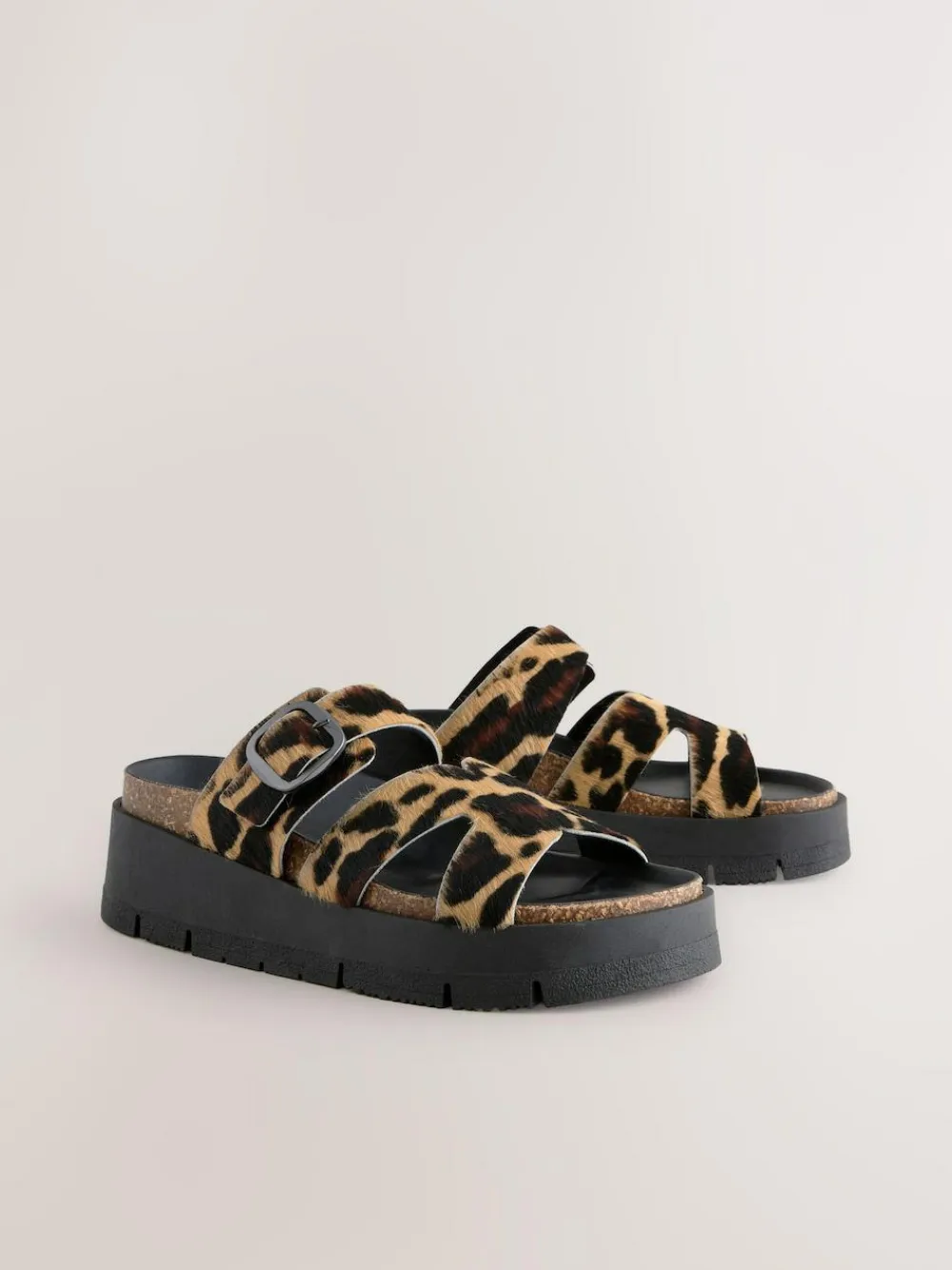 Discount Next Leather Strap Buckle Detail Sandals Leopard Print