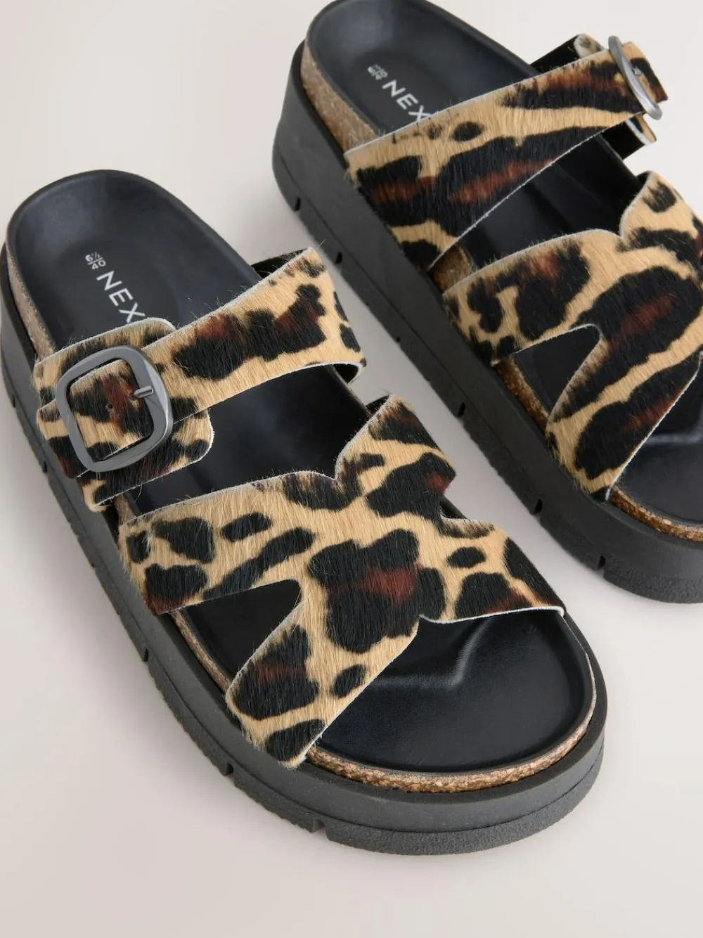 Discount Next Leather Strap Buckle Detail Sandals Leopard Print
