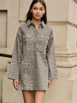 Next Mini Long Sleeve Utility Denim Dress^Women Dresses