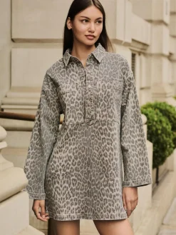 Next Mini Long Sleeve Utility Denim Dress^Women Dresses