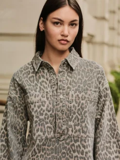 Next Mini Long Sleeve Utility Denim Dress^Women Dresses