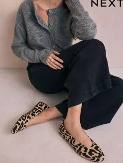 Discount Next Leopard Print Standard/Wide Fit Leather Round Toe Ballerinas