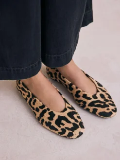 Discount Next Leopard Print Standard/Wide Fit Leather Round Toe Ballerinas