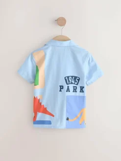 Clearance Next Light Blue 100% Cotton Short Sleeves Animal Hotchpotch Printed Shirt (3mths-7yrs)