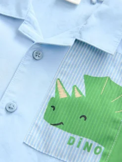 Clearance Next Light Blue 100% Cotton Short Sleeves Animal Hotchpotch Printed Shirt (3mths-7yrs)