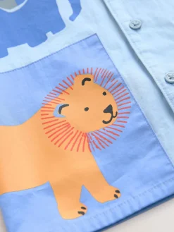 Clearance Next Light Blue 100% Cotton Short Sleeves Animal Hotchpotch Printed Shirt (3mths-7yrs)