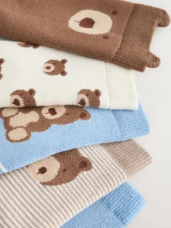 Sale Next Light Blue Bear Cosy Terry Cotton Rich Socks 5 Pack