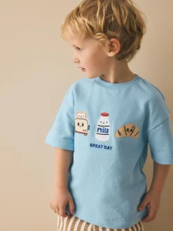 Next Light Blue Breakfast Trio Short Sleeve Appliqué T-Shirt (3mths-7yrs)^BOY Tops|T-Shirts