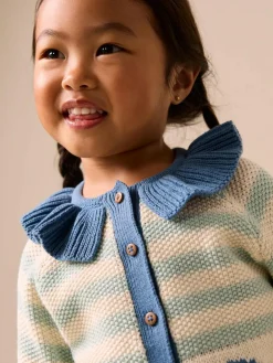 New Next Light Blue Collared Fish Stripe Cardigan (3mths-7yrs)