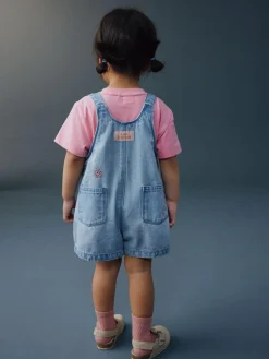 Outlet Next Light Blue Denim Ladybug Embroidered Dungaree and T-Shirt Set (3mths-7yrs)