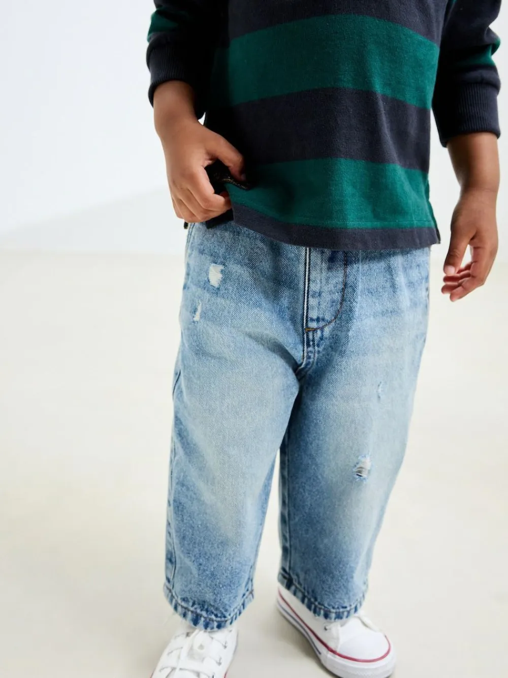 New Next Light Blue Distressed Denim Wide Leg Jeans (3mths-7yrs)