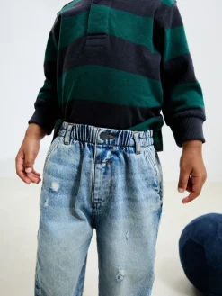 New Next Light Blue Distressed Denim Wide Leg Jeans (3mths-7yrs)