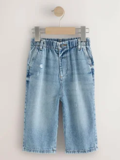 New Next Light Blue Distressed Denim Wide Leg Jeans (3mths-7yrs)
