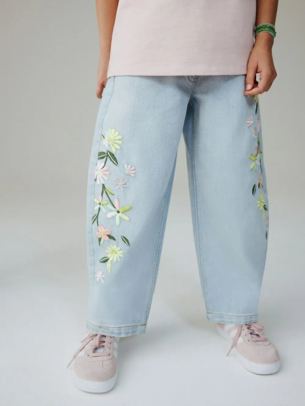 Next Light Blue Floral Embroidered Barrel Jeans (3-16yrs)^ Jeans