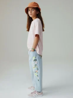 Next Light Blue Floral Embroidered Barrel Jeans (3-16yrs)^ Jeans