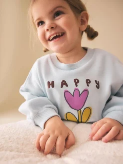 Next Light Blue Happy Moments Crew Neck Sweatshirt (3mths-7yrs)^ Sweatshirts & Hoodies|Nightwear