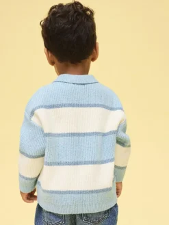 Next Knitted Stripe Rugby Polo Shirt (3mths-7yrs) Light Blue
