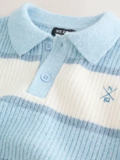 Next Knitted Stripe Rugby Polo Shirt (3mths-7yrs) Light Blue