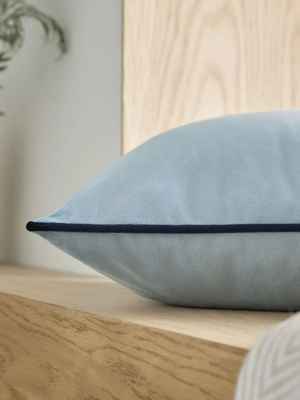 Next Light Blue Matte Velvet Contrast Pipe 50 x 50cm Cushion^ Cushions & Throws