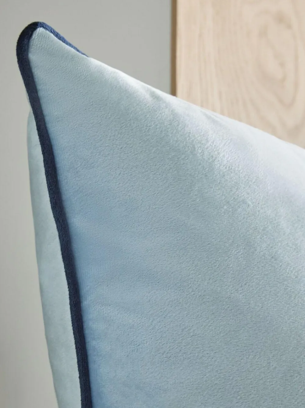 Next Light Blue Matte Velvet Contrast Pipe 50 x 50cm Cushion^ Cushions & Throws