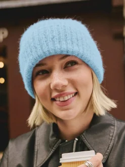 Next Light Blue Ribbed Beanie Containing Wool Hat^Women Hats