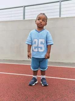 Sale Next Short Sleeve Varsity Shorts Set (3mths-7yrs) Light Blue