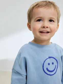 Next Single Printed Crew Neck Sweat Top & Joggers Set (3mths-7yrs) Light Blue