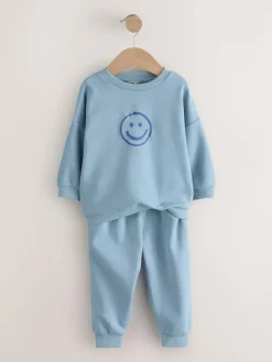Next Single Printed Crew Neck Sweat Top & Joggers Set (3mths-7yrs) Light Blue